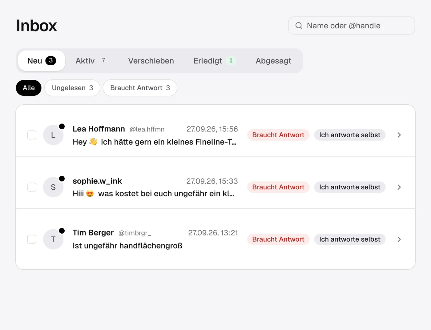 Echte StudioOS-Inbox